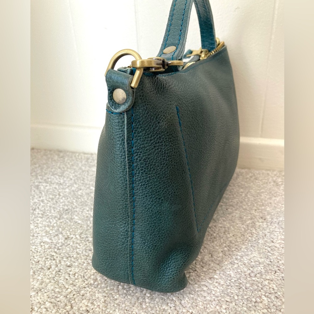 Portland Leather PLG Poppy Lagoon Teal Green Pebbled Leather Crossbody Bag Purse - Picture 4 of 10